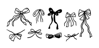 Kurdele ve Yaylı Set İllüstrasyonu: 124; Hediye ve Dekorasyon Tasarımları İçin Şirin Minimalist Doodle Vektörü