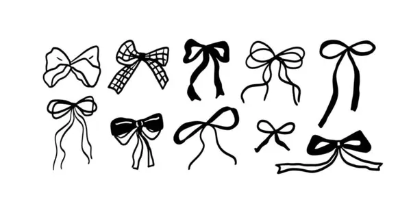 Kurdele ve Yaylı Set İllüstrasyonu: 124; Hediye ve Dekorasyon Tasarımları İçin Şirin Minimalist Doodle Vektörü