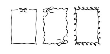 Estetik Sınır ve Çerçeve Seti İllüstrasyonu: 124; Zarif Tasarımlar İçin Minimalist Doodle Vektörü