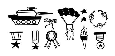 Gaziler Günü Seti İllüstrasyonu: 124; Vatanseverlik ve Askeri Temalı Tasarımlar İçin Minimalist Doodle Vektörü