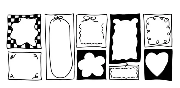 Siyah ve Beyaz Not / Notepad Set İllüstrasyonu: 124; Kırtasiye Tasarımları için Minimalist Doodle Vektörü
