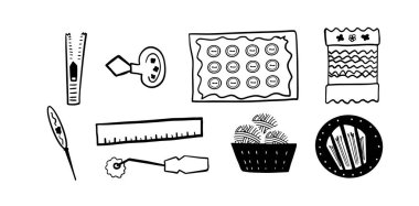 Dikiş seti illüstrasyonu: 124; Sanat ve Yapı İçin Şirin Minimalist Doodle Vektörü