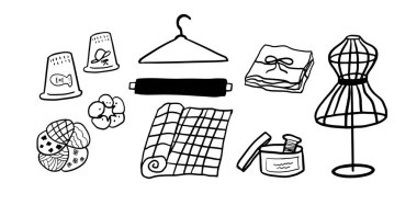 Dikiş seti illüstrasyonu: 124; Sanat ve Yapı İçin Şirin Minimalist Doodle Vektörü