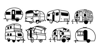 Caravans Sergisi (Illustration - 124; Seyahat ve Macera Tasarımları Minimalist Doodle Vektörü)