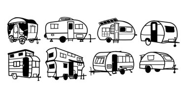 Caravans Sergisi (Illustration - 124; Seyahat ve Macera Tasarımları Minimalist Doodle Vektörü)