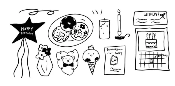 El Çizimi Doğumgünü İllüstrasyon Kümesi: 124; Minimalist Doodle Biçim Vektörü