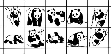 Adorable Panda Illustration Set: Hand-Drawn Minimalist Clipart clipart