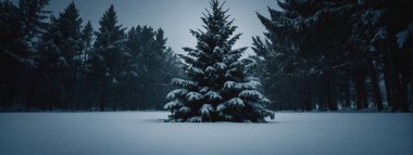 Lone Pine Tree in Snowy Field clipart