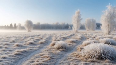 Frosty Field With Trees clipart