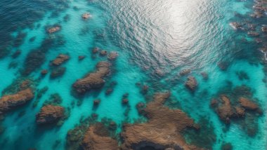 Kayalarla çevrili Mavi Deniz 'in Hava Görüntüsü