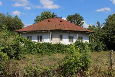 Ormanda penceresi olan eski bir ev.