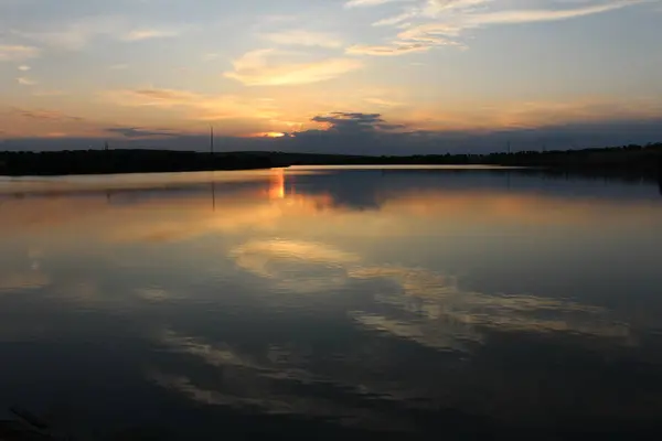 evening sunset on a lake. the evening landscape
