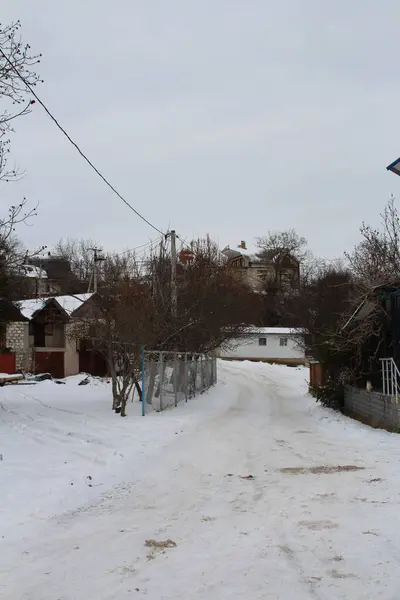 the village on the hill. village in winter