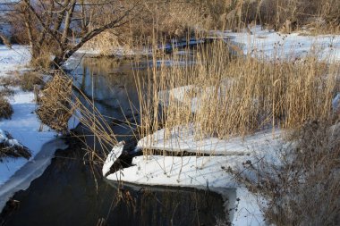kış nehir manzarası, kar, buz, ağaçlar, nehir, nehir