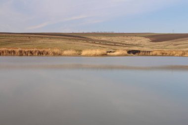 Arkasında bir göl olan güzel bir manzara.