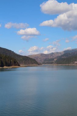 Yazın dağların ve nehrin manzarası