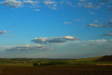 Çimen ve bulutlarla kaplı yaz manzarası