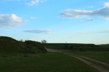 Bir tarlanın manzarası ve bulutlu bir gökyüzü