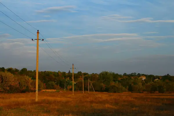 Gün batımında elektrik hatları