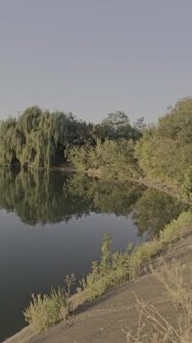 Arkasında bir göl olan güzel bir manzara.