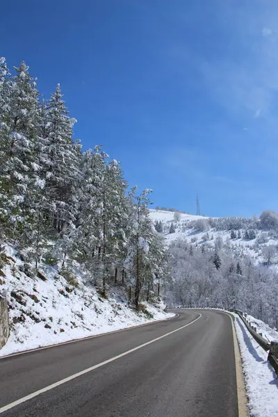 Dağdaki karların arasında yol