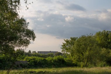Kırsalın ortasında yeşil tarlası olan küçük bir kasaba.