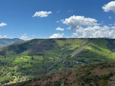 İsrail şehrinin vadisindeki yeşil tepelerin havadan görünüşü.