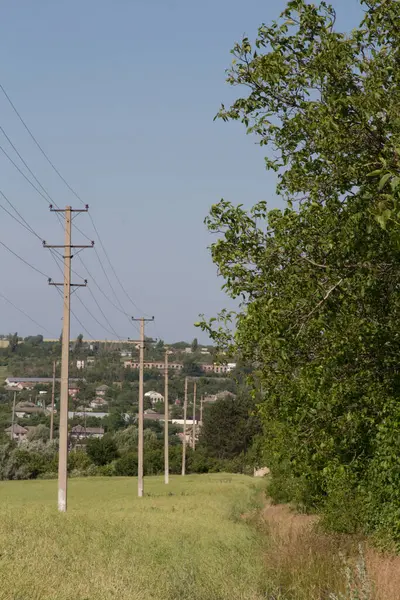 Kırsal kesimdeki bir yolda elektrik hatları.