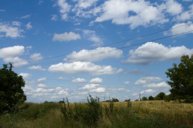 Gökyüzüne karşı yüksek voltajlı elektrik hattı.