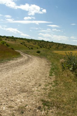 Mavi gökyüzü olan güzel bir tarla manzarası
