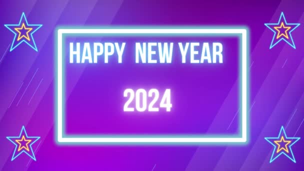Bonne Année 2024 Lumières Néon Colorées Animation Des Étoiles Nouvel — Video