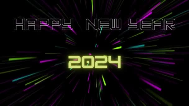 Bonne Année 2024 Néons Lumières Tombant Brillamment Lumineux 2024 Heureux — Video