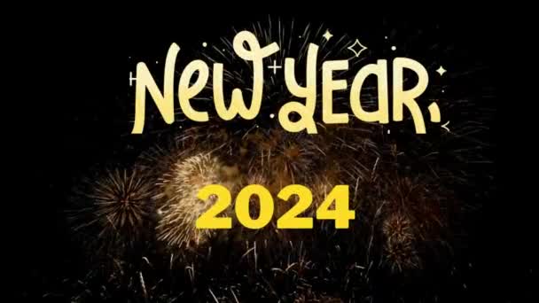 Новим Роком 2024 Вітання Чорним Тлом 2024 Рік Новий Рік — стокове відео