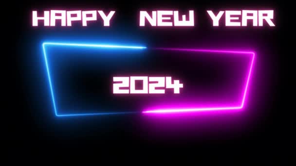 Szczęśliwego Nowego Roku 2024 Neonowe Światło Jasno Świecące 2024 Szczęśliwy — Wideo stockowe