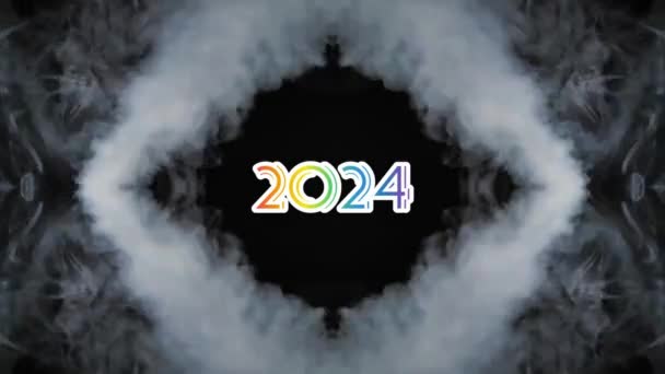 Gelukkig Nieuwjaar 2024 Begroetingen Met Witte Rook Stromende Achtergrond Jaar — Stockvideo
