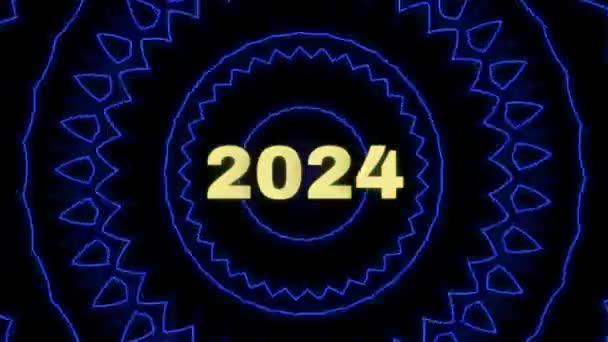 Nouvel 2024 Néons Cercles Lumineux 2024 Heureux Nouvel Fond Noir — Video