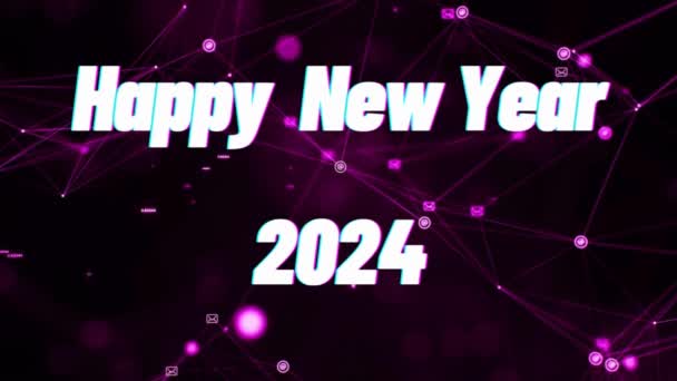 Nytår 2024 Sort Baggrund Med Lyserøde Neonpartikler Godt Nytår 2024 – Stock-video