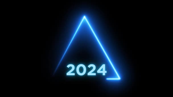 Heureux Nouvel 2024 Avec Triangle Néon Bleu Brillant — Video