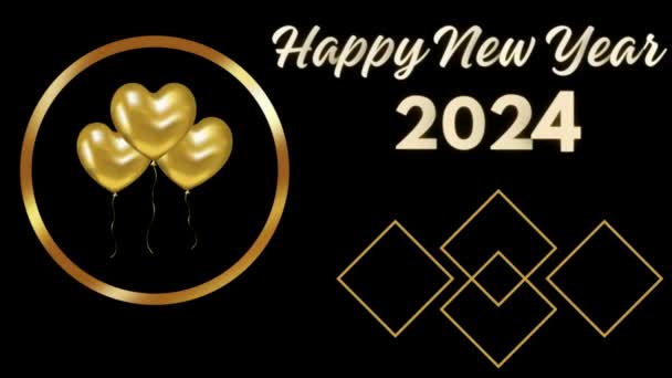 Golden Happy New Year 2024 Con Palloncini Nuovo Anno 2024 — Video Stock