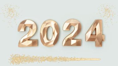 Altın Mutlu Yıllar 2024 kutlama konsepti. Yeni yıl 2024 tasarımı. Yıl 2024.