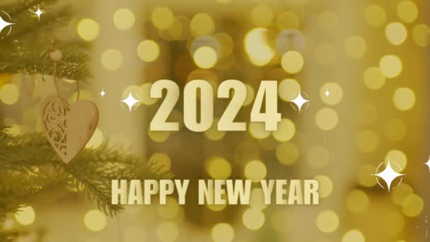 Golden Happy Año Nuevo 2024 Concepto Celebración Año Nuevo 2024 — Vídeos de Stock