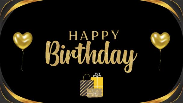 Happy Birthday Text Animation Celebration Black Background Happy Birthday Ballons — Stock video