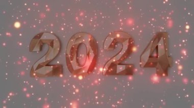 Altın 2024 'te kırmızı parçacıklar uçuşurken mutlu yıllar. Dilek kavramı