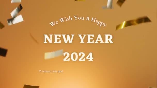 New Year 2024 Wish Text Golden Glitter Shine Particles Confetti — Stock Video