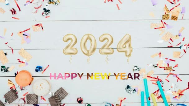 Νέο Έτος 2024 Golden Ballons Και Τους Εορτασμούς Του Νέου — Αρχείο Βίντεο