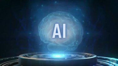 Yapay zeka beyin animasyonu. Geleceğin soyut yapay zeka kavramları. Robot sistem. Gelecekteki insanların entelektüel programları. Yapay zeka dijital arka plan. Teknoloji