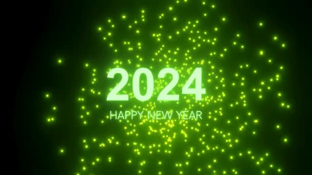 2024 Καλή Χρονιά Πράσινα Σωματίδια Που Εκρήγνυνται Φόντο Πρωτοχρονιά 2024 — Αρχείο Βίντεο