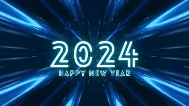 Šťastný Nový Rok 2024 Zářící Třpytící Zářivě Modré Částice Nový — Stock video