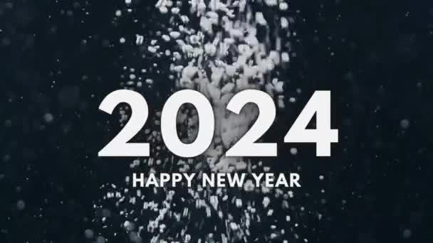 新年快乐2024与微小的白色粒子爆炸的概念 2024年新年庆祝活动 — 图库视频影像