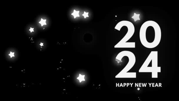 2024 幸せな新年のスタイリッシュなテキストと新しい年 2024 お祝い白い星 — ストック動画